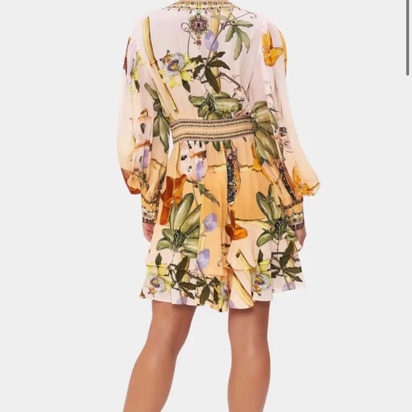 Camilla blouson sleeve button front silk mini dres - Picture 3 of 5